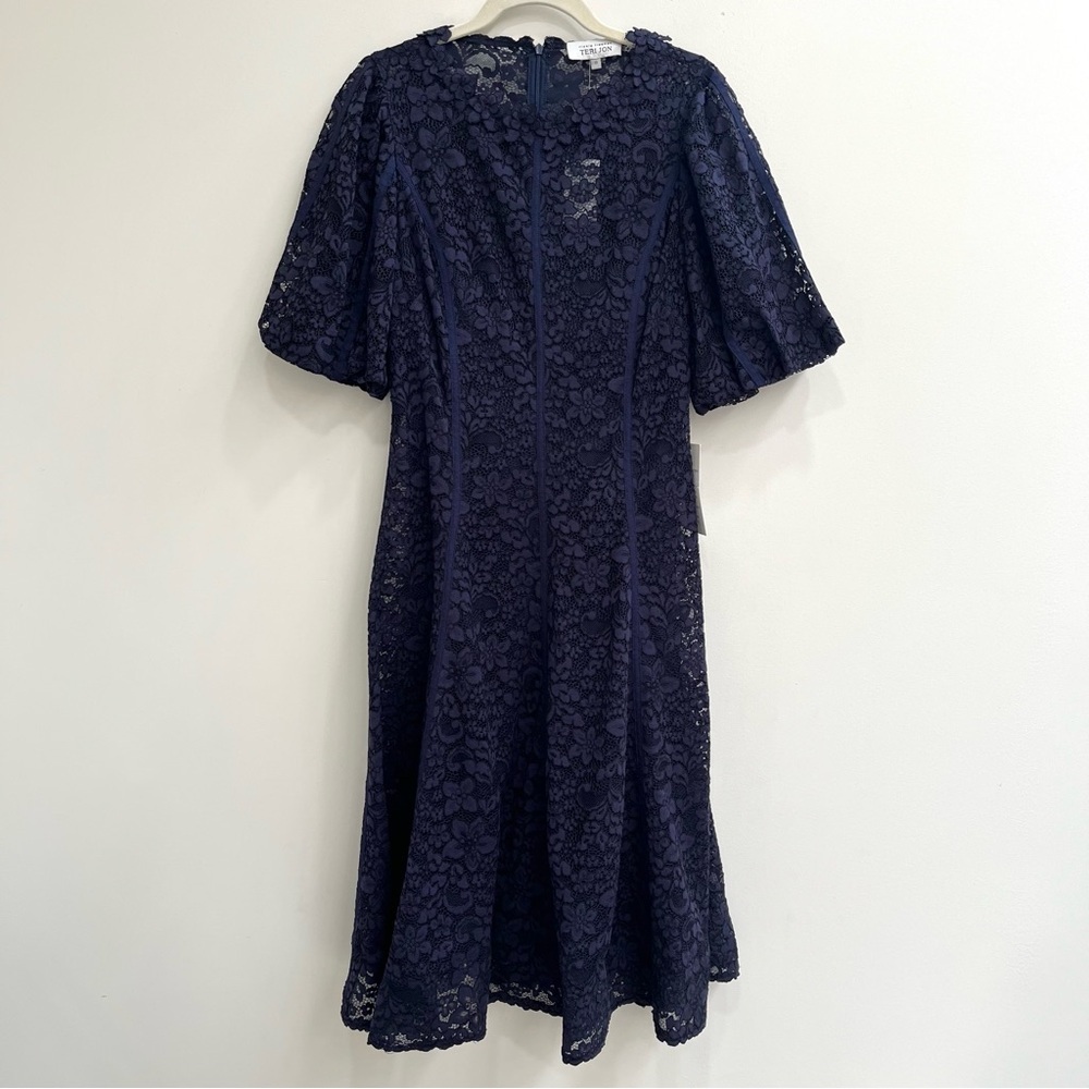 Teri Jon Rickie Freeman Balloon-Sleeve Floral Lace Cocktail Dress - Picture 5 of 16